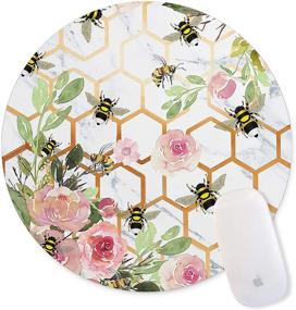 img 4 attached to 🐝 White Marble Plaid Rose Gold Flower Mouse Pad with Watercolor Bee Collection Honey Art Design - Ideal for Office Desktop Decoration and Enhanced Mouse Performance