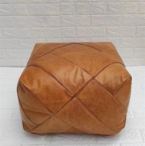 img 2 attached to 🪑 D.Art Group Moroccan Pouf: Genuine Goatskin Leather, Bohemian Living Room Decor, Hassock & Ottoman Footstool, Square & Large Ottoman Pouf (Unstuffed)