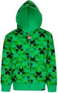 👾 green creeper zip-up hooded sweatshirt for boys and teens ages 4-18 - minecraft boy's hoodie logo