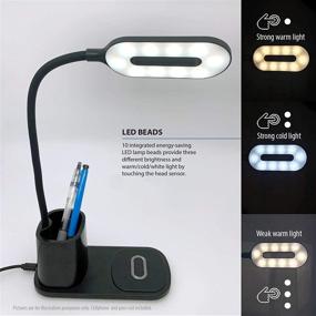 img 1 attached to 🌟 Deke Home Dimmable LED Desk Lamp with Pen Holder, Wireless Charging, and Eye-Caring Table Lights - 3 Brightness Levels, Flexible Rotation, Touch Control, Kids Night Light