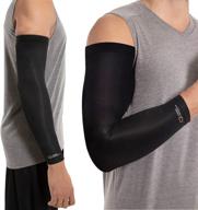 copper compression arm sleeve: the ultimate copper-infused solution for arms, forearm, and elbow support. perfect basketball shooter & volleyball/baseball accessory. unisex medium size guarantee. logo