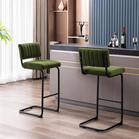 img 4 attached to 🪑 ONEVOG Modern Velvet Barstools: 30 Inch Height, Set of 2 Upholstered Counter Chairs in Green with Black Metal Legs – Perfect for Kitchen, Dining, Parties