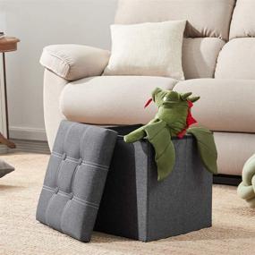 img 3 attached to 🪑 YOUDENOVA 15-inch Foldable Storage Ottoman Cube | Grey Line Fabric | Padded Seat Footrest Step Stool | Support 300lbs | Ideal for Dorms, Living Rooms