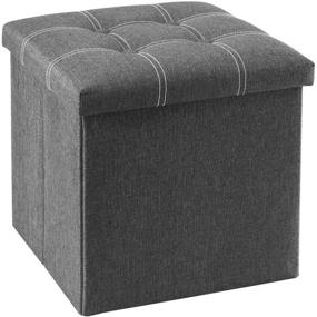 img 4 attached to 🪑 YOUDENOVA 15-inch Foldable Storage Ottoman Cube | Grey Line Fabric | Padded Seat Footrest Step Stool | Support 300lbs | Ideal for Dorms, Living Rooms