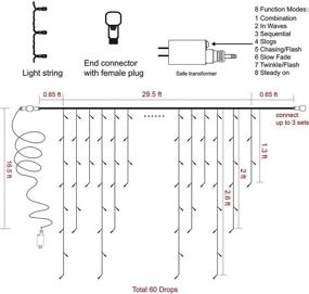 img 3 attached to 🎄 Joliyoou 29.5ft Dripping Window Lights, Christmas Curtain Fairy Lights with 360 LEDs, 8 Modes and 60 Drops, Indoor Outdoor Xmas Holiday Wedding Party Decorations in Warm White