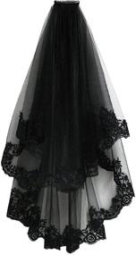 img 3 attached to Pamor Black Lace Veil: Exquisite and Stylish Cathedral Tulle Sheer Wedding/Halloween Mantilla Veil for Brides, Complete with Comb