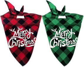 img 4 attached to Large Christmas Dog Cat Bandanas, 2 Pack - Classic Plaid Pet Bandana Triangle Bibs Kerchief Set - Dog Cat Christmas Costume Accessories Decoration