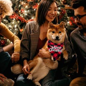 img 2 attached to Large Christmas Dog Cat Bandanas, 2 Pack - Classic Plaid Pet Bandana Triangle Bibs Kerchief Set - Dog Cat Christmas Costume Accessories Decoration