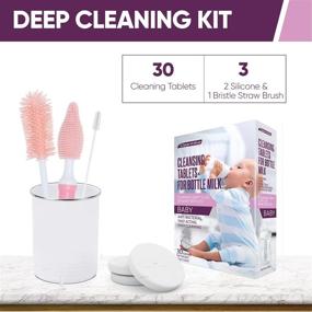 img 3 attached to 🍼 Pink (3) Silicone Bottle Brushes for Baby Bottles and (30-Pack) Cleaning Tablets for Baby Milk Bottles, Water Bottles, and Tumblers