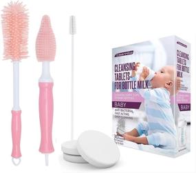 img 4 attached to 🍼 Pink (3) Silicone Bottle Brushes for Baby Bottles and (30-Pack) Cleaning Tablets for Baby Milk Bottles, Water Bottles, and Tumblers