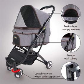 img 3 attached to 🐾 Compact Pet Stroller for Medium Dogs, Small Dogs, Cats - Grey Denim - One-Hand Folding Design - Lightweight for Trips - Premium Pet Travel Supplies for Puppies, Kittens