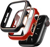 lovrug 2 pack cases compatible with apple watch case 38mm series 3/2/1 built in tempered glass screen protector ultra-thin bumper full coverage iwatch protective cover for women men (black/red) logo