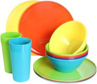 youngever 18 piece plastic dinnerware assorted: stylish & durable tableware set logo