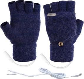 img 4 attached to 🧤 Large Size Dark Blue Unisex USB Heated Gloves Mitten Winter Warm Hands - Half & Full Finger Knitting Heated Laptop Gloves for Women, Men, Girls, Boys - Top Winter Gift Choice