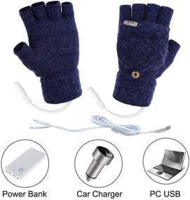 img 1 attached to 🧤 Large Size Dark Blue Unisex USB Heated Gloves Mitten Winter Warm Hands - Half & Full Finger Knitting Heated Laptop Gloves for Women, Men, Girls, Boys - Top Winter Gift Choice