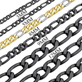 img 2 attached to U7 Итальянский стиль плоского звена ожерелье для мужчин и женщин - стальная цепь Фигаро, ширина 3мм-12мм, длина от 16 до 32 дюймов, в подарочной упаковке.