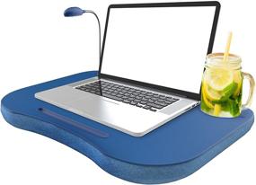 img 4 attached to 🔵 Blue Portable Laptop Lap Desk with Foam Filled Fleece Cushion, LED Desk Light, and Cup Holder - Ideal for Homework, Drawing, Reading, and More by Lavish Home