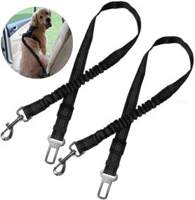 img 4 attached to Safe and Convenient 2 Pack Dog Seat Belt with Adjustable Elastic Harness for Pet Safety in Cars