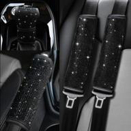 valleycomfy soft velvet seat belt shoulder pads: bling rhinestones car seat belt covers for women (4 pack set) with crystal handbrake cover - universal bling ring set logo