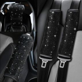 img 4 attached to Valleycomfy Soft Velvet Seat Belt Shoulder Pads: Bling Rhinestones Car Seat Belt Covers for Women (4 Pack Set) with Crystal Handbrake Cover - Universal Bling Ring Set