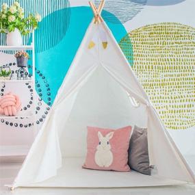 img 3 attached to 🏕️ Teepee Playhouse with Vibrant Feather Designs for Outdoor Entertainment