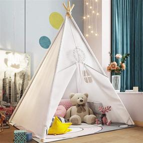 img 4 attached to 🏕️ Teepee Playhouse with Vibrant Feather Designs for Outdoor Entertainment