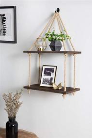 img 3 attached to Mkono Boho Wood Window Shelf: 2-Tier Rustic Storage Rack for Home Decor, Living Room, Bathroom, Kitchen, & Office