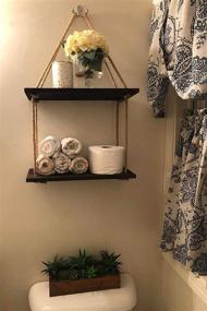 img 2 attached to Mkono Boho Wood Window Shelf: 2-Tier Rustic Storage Rack for Home Decor, Living Room, Bathroom, Kitchen, & Office