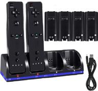 🔋 wii remote controller charger: 4 port dock station with 2800mah rechargeable batteries - includes 4 pcs and black color logo