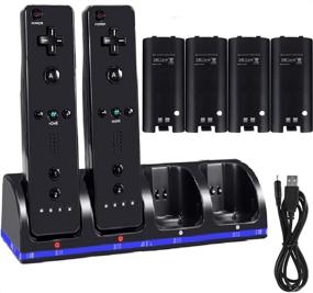 img 4 attached to 🔋 Wii Remote Controller Charger: 4 Port Dock Station with 2800mAh Rechargeable Batteries - Includes 4 Pcs and Black Color