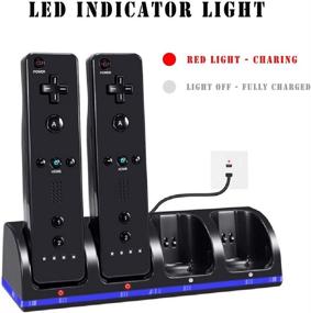 img 3 attached to 🔋 Wii Remote Controller Charger: 4 Port Dock Station with 2800mAh Rechargeable Batteries - Includes 4 Pcs and Black Color