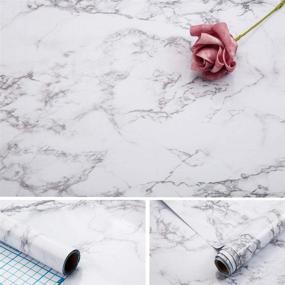 img 4 attached to 📦 17x100 inch Arthome Marble Paper: Self-Adhesive White/Gray Granite Wallpaper, Waterproof Gloss PVC Vinyl - Ideal for Furniture Cover Surface, Countertop, Kitchen, and Shelf Liner - Oil Proof & Durable