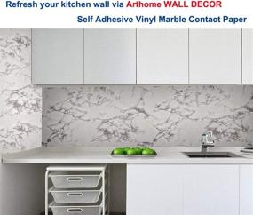 img 1 attached to 📦 17x100 inch Arthome Marble Paper: Self-Adhesive White/Gray Granite Wallpaper, Waterproof Gloss PVC Vinyl - Ideal for Furniture Cover Surface, Countertop, Kitchen, and Shelf Liner - Oil Proof & Durable