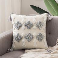 🎄 miulee christmas tribal boho woven tufted pillowcase: decorative throw pillow cover with tassels, super soft 18x18 inch gray cushion case for sofa couch bedroom car living room логотип