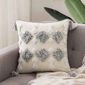 img 4 attached to 🎄 MIULEE Christmas Tribal Boho Woven Tufted Pillowcase: Decorative Throw Pillow Cover with Tassels, Super Soft 18X18 Inch Gray Cushion Case for Sofa Couch Bedroom Car Living Room