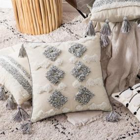 img 1 attached to 🎄 MIULEE Christmas Tribal Boho Woven Tufted Pillowcase: Decorative Throw Pillow Cover with Tassels, Super Soft 18X18 Inch Gray Cushion Case for Sofa Couch Bedroom Car Living Room