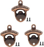 🍺 stylish 3pcs red copper wall mount bottle openers: perfect for vintage rustic bars or restaurants (red copper, 3) логотип