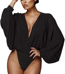 img 3 attached to 👗 Weigou Pleated Bodysuits Leotard Women's Clothing: Jumpsuits and Bodysuits