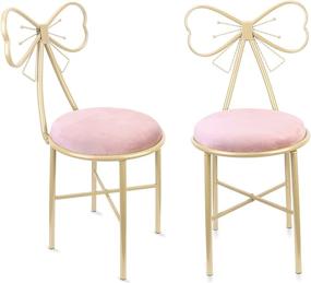 img 3 attached to 💕 Wisfor Set of 2 Pink Bow Vanity Chairs with Bow Knot Backrest, Velvet Cushion for Girls' Bedroom Makeup - Pink