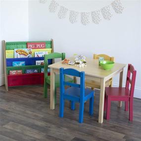 img 1 attached to 🪑 Humble Crew Collection Kids Wood Table &amp; 4 Chair Set: Natural/Primary - Stylish & Functional Furniture for Children