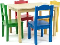 🪑 humble crew collection kids wood table &amp; 4 chair set: natural/primary - stylish & functional furniture for children logo