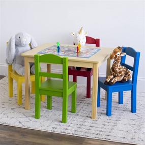 img 3 attached to 🪑 Humble Crew Collection Kids Wood Table &amp; 4 Chair Set: Natural/Primary - Stylish & Functional Furniture for Children