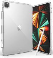 ringke fusion plus ipad pro 12.9 inch case (2021 5th gen) - transparent 📱 hard back cover with shockproof tpu, double air pocket bumper, overcharge protection, pen/pencil holder - clear logo