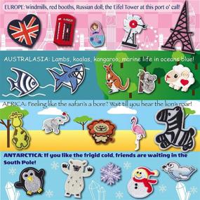 img 2 attached to 🌍 Cute Embroidered Iron On Patches Set for Kids - 40pcs | Clothes, Jackets, Hats, Backpacks | Boys, Girls | Continent-Themed Designs: America, Europe, Asia, Australasia, Antarcti