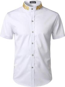 img 4 attached to ZEROYAA Men's Embroidered Banded Collar 👔 Shirt - Casual Style for Enhanced SEO