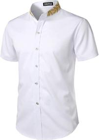 img 3 attached to ZEROYAA Men's Embroidered Banded Collar 👔 Shirt - Casual Style for Enhanced SEO