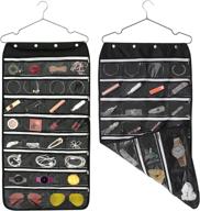 📿 fangze hanging jewelry organizer: double sided storage with 56 zippered pockets for black jewelry (56 pockets) logo