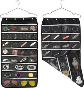 img 4 attached to 📿 Fangze Hanging Jewelry Organizer: Double Sided Storage with 56 Zippered Pockets for Black Jewelry (56 Pockets)