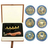 💌 wax seal stamp kit: exquisite animal wax seal stamp set with 6 removable brass heads and 1 wooden handle - dragon, mermaid, peacock, hummingbird - ideal for wedding invitation envelopes logo