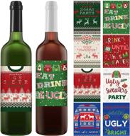 🎄 elcoho 16-piece ugly sweater style christmas wine bottle label stickers: festive decorations for xmas party & gift set логотип